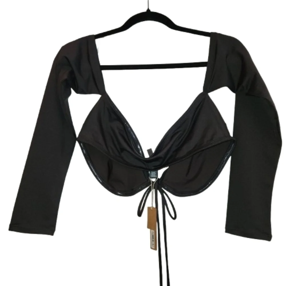 NWT Skims Onyx Long Sleeve Bikini Top Size XL Sweetheart Neckline Front Tie